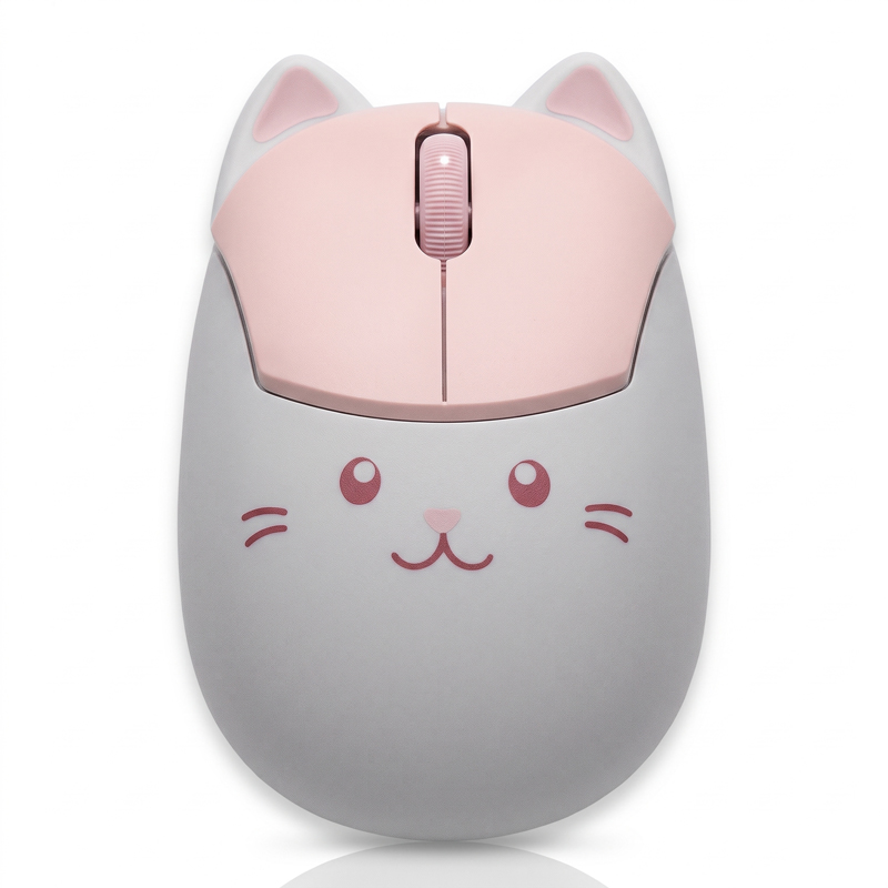 Cute Cat Dual-Mode Wireless Mouse for Computer, Silent 2.4G & Bluetooth Mouse